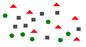 Image of interspersed red triangles, green circles, and grey squares